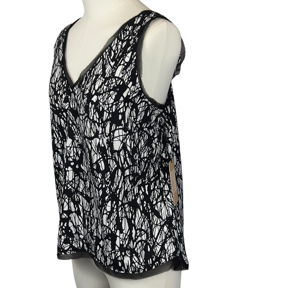 Halogen Abstract Print Tank Medium Black‎ White Sleeveless Raw Edge Trim NEW - Picture 2 of 8